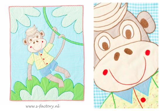 Katoenen bedsprei / quilt 'Monkey' voor jongens (Room Seven)